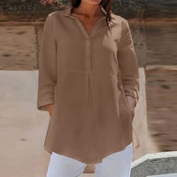 asymmetrical office work blusas chemise autumn blouse women fashion 34 sleeve solid shirt zanzea casual long tops tunic female