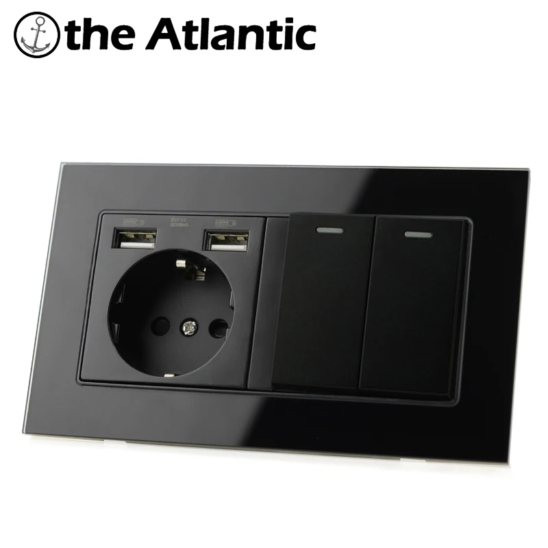 Настенная розетка Atlectric EU / DE с двумя usb разъемами для зарядки светильник