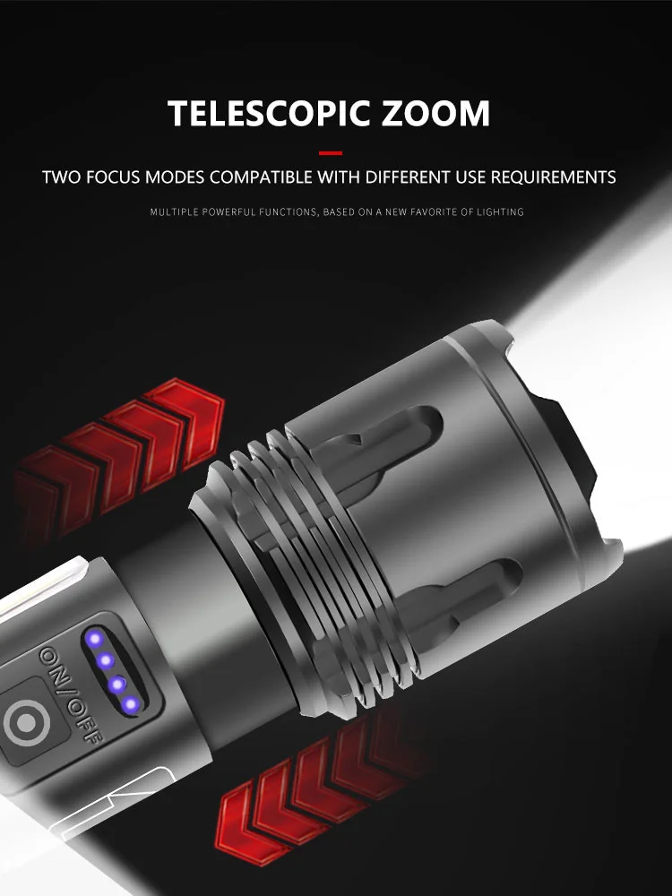 구매 5200mAh XHP120 9 코어 USB 충전식 COB 작업 LED 손전등 줌 가장 강력한 LED 전술 플래시 라이트 토치 26650 배터리, XHP120 9 코어 USB 충전식 COB 작업