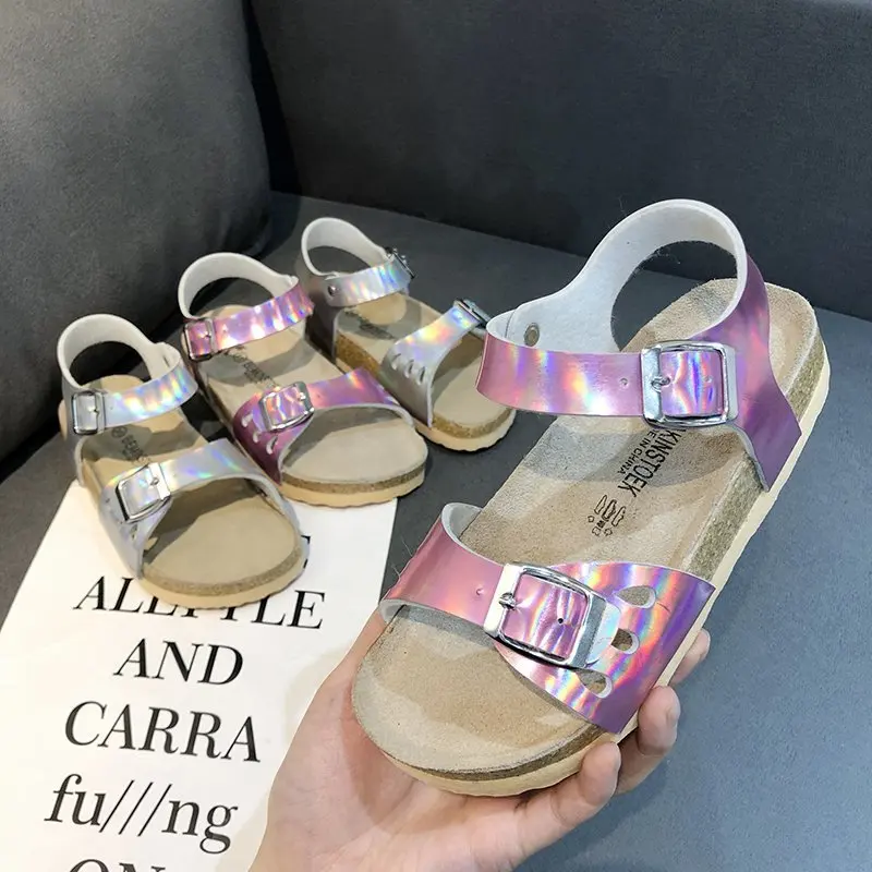

Girls Roman Sandals New Korean Summer Boys Sandalias Shoes Kids Children Pu Laser Leather Rubber Beach Street Sandals Baby Shoe