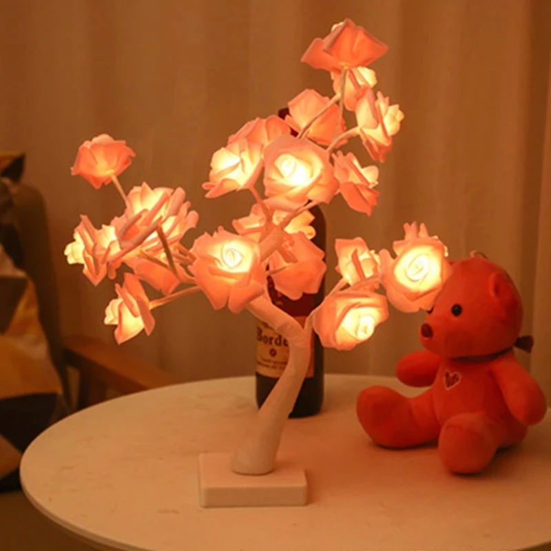 

Led Rose Tree Lamp DIY Flower Table Lamp Daily Office Bedroom Decoration Lights Home Holiday Decor Gifts For Valentine's Day
