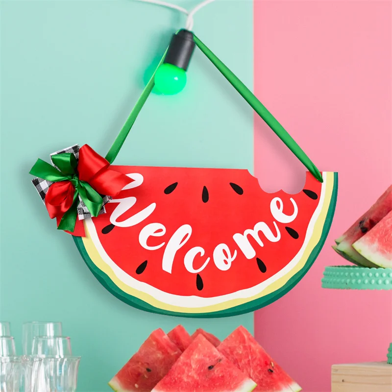 

Welcome/Hello Sign Door Plate Watermelon Pattern Hanging Ornaments Wood Photography Welcome Porch Sign for Home Front Door Decor