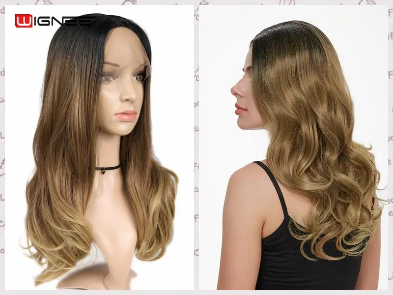 Ombre Brown Wignee синтетический парик на кружеве для женщин, термостойкие длинные волосы, волнистые волосы, парик из натуральных волос, Омбре, пепельный блонд, парики для волос - Цвет: Ombre Brown