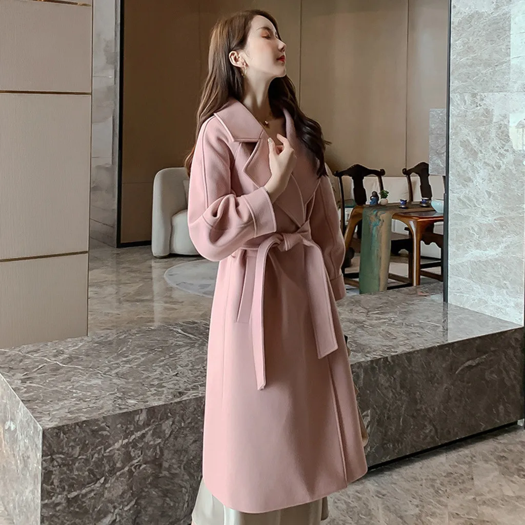 Новая мода 2019 Женское зимнее шерстяное пальто с лацканами удлиненный верхний