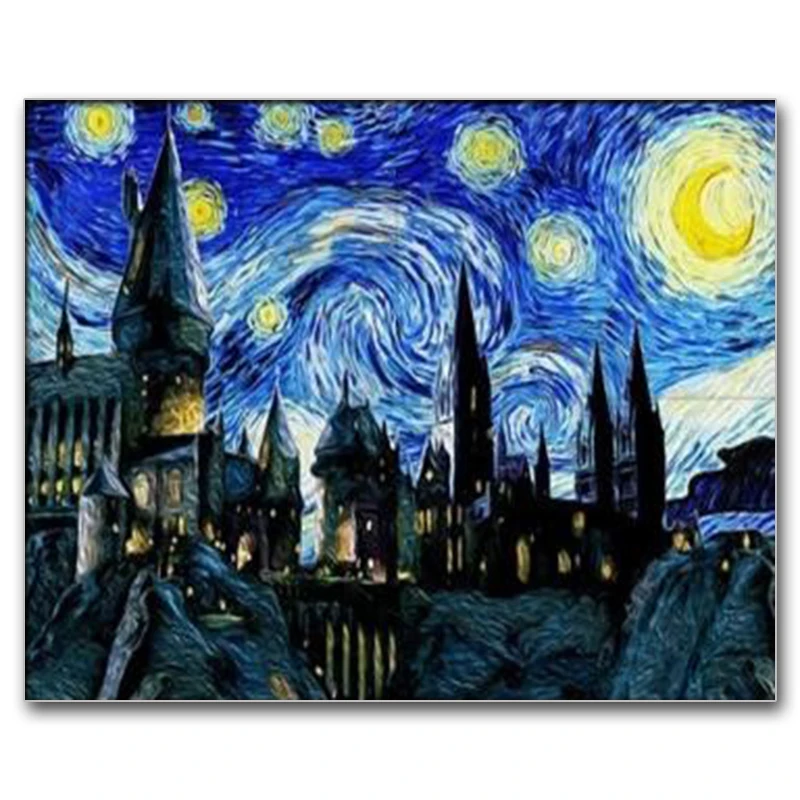 

Diamond Painting Cross Stitch Scenery "Starry Sky" Crystal Needlework Diamond Embroidery Landscape "City" Home Decoration