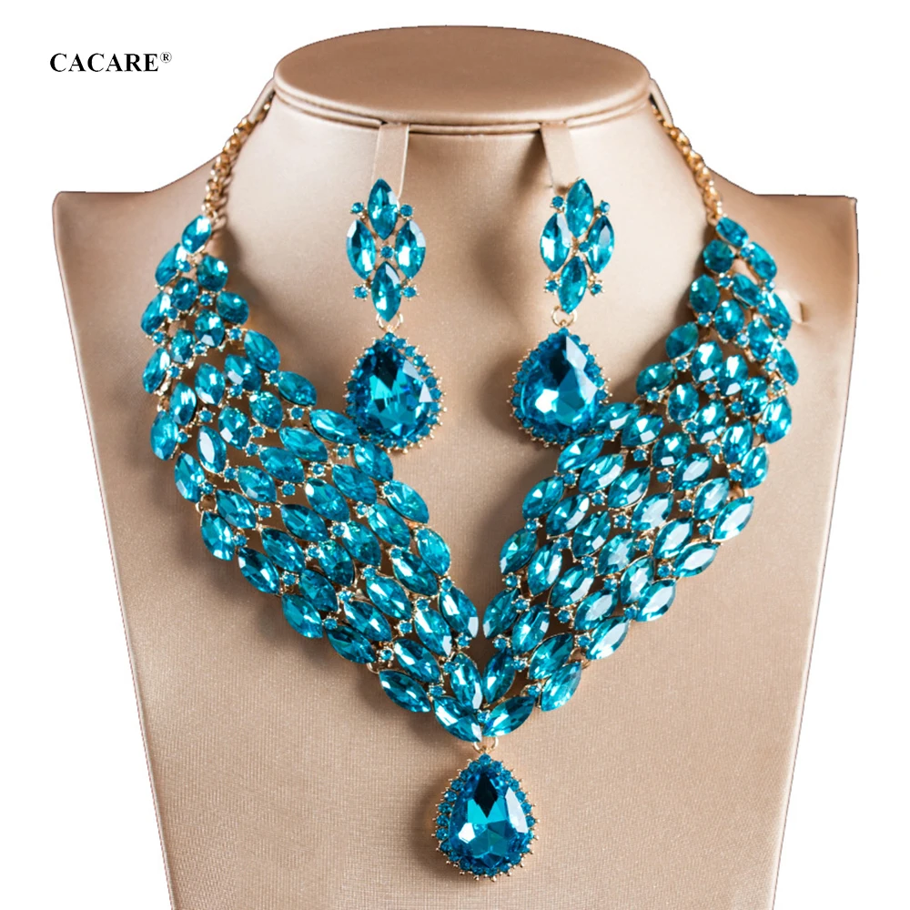 

CACARE Luxury Jewelry Set Necklace Earrings Maxi Women Vintage Big Pendent CHEAP Statement Collares F0182 with Rhinestones
