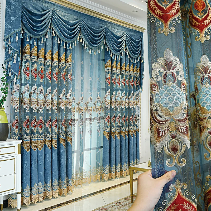 

Embroidered Chenille Curtain for Living Room Bedroom Modern Hollow Bedroom Floor-to-ceiling Windows Backdrop Curtains Customized