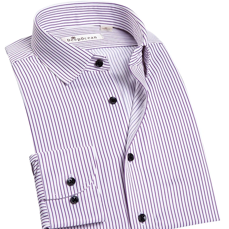 

DEEPOCEAN Blouse Men's Long-Sleeved Ice Silk Striped Wrinkle-Resistant Business Casual Slim-Fit Man's Work Clothes Shirts