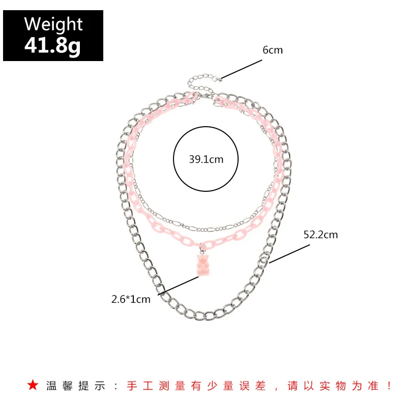 

Sweet Fashion Pink Chain Small Bear Pendant Necklaces For Women Trendy Punk Silver Color Chain Multilayer Short Necklace Jewelry