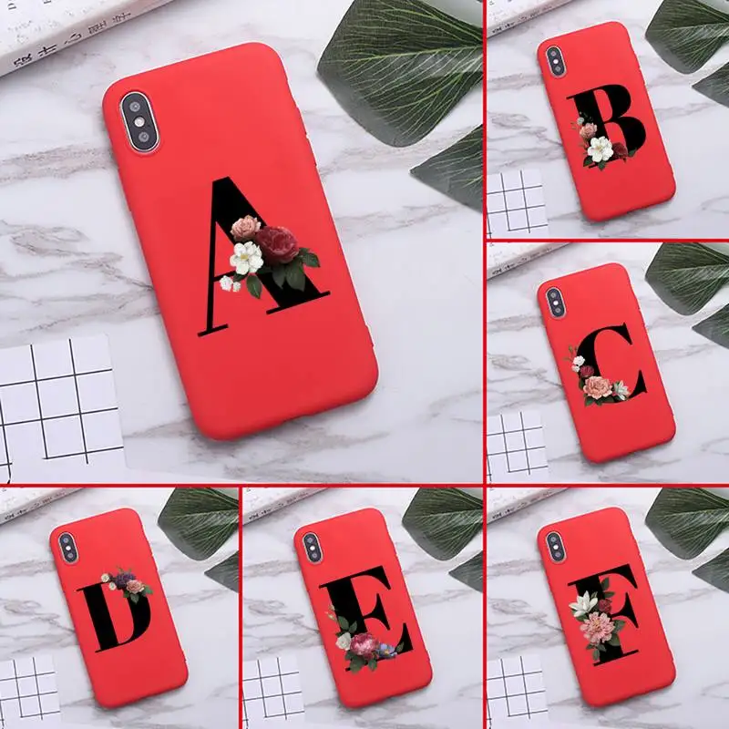 

Cute cartoon personalized letter flower Phone Case For iPhone XS MAX 11 Pro X XR 7 8 6 Plus Candy Color red Soft Silicone Cover