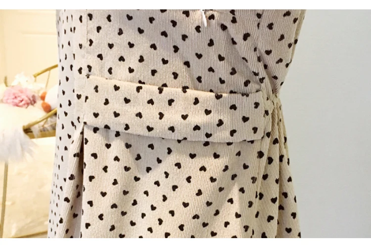 Платье для беременных и кормящих матерей осень-зима с длинным рукавом в горошек