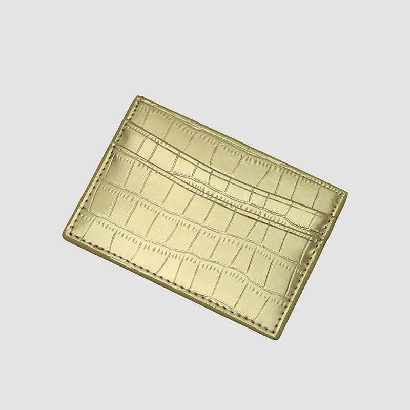 gold color Металлический цветной крокодиловый узор держатель для карт для мужчин и женщин кожаный чехол для кредитных карт ID держатель для карт кошелек с отделением для монет - Цвет: gold color