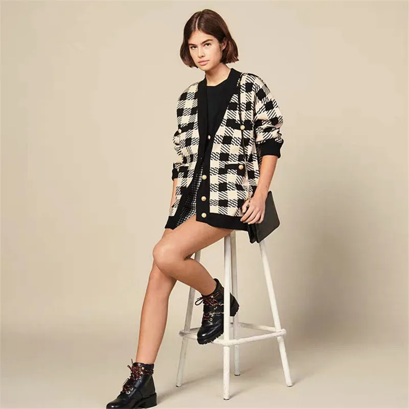 2021 осенние и зимние новые ретро золото свитер с пряжкой кардиган для женщин