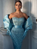 light blue mermaid satin evening dresses with jacket sequined beaded sweetheart special occasion prom gowns plus size