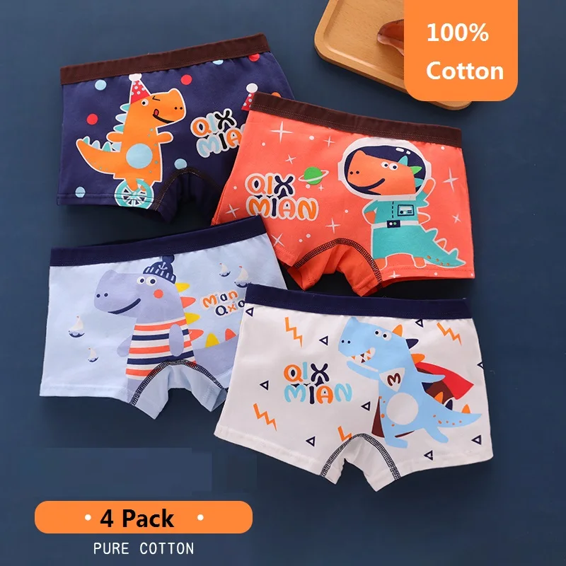 4 шт./набор хлопковые трусы для мальчиков грузовик-динозавр |