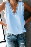 summer fashion women clothing vest t sexy v neck lace sleeveless loose top pullover t shirt
