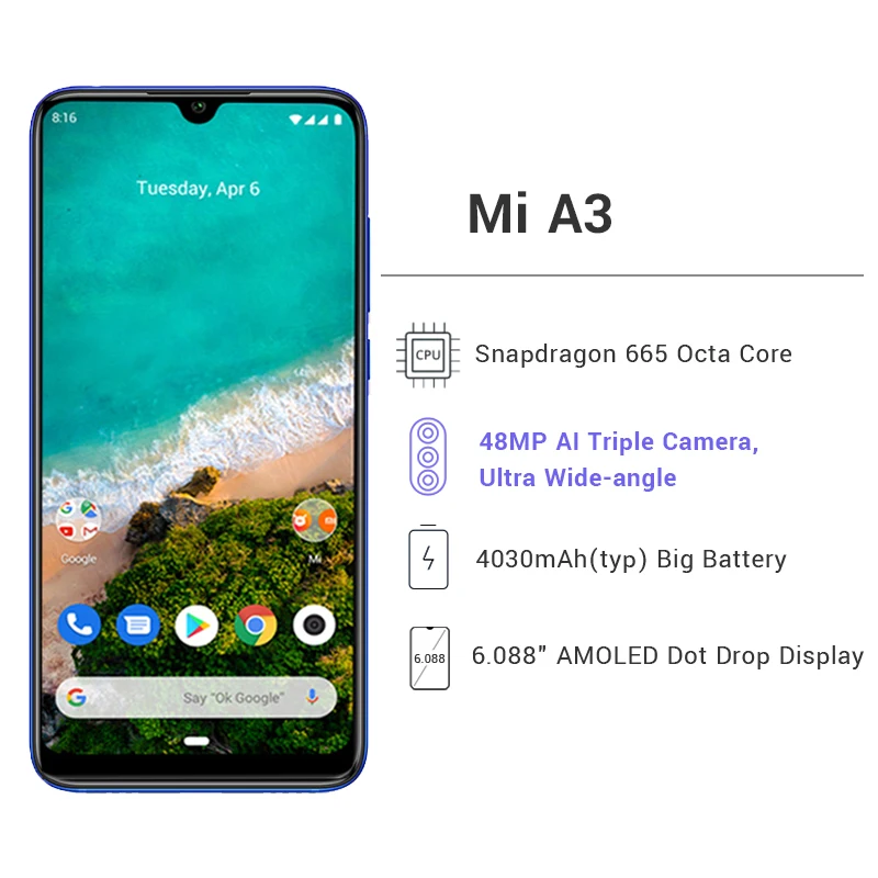 В наличии! глобальная версия Xiaomi Mi A3 4 Гб RAM 128 ГБ ROM Смартфон Snapdragon 655 48MP задняя