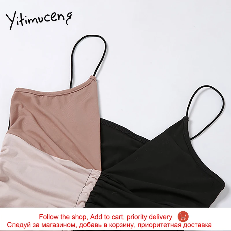 

Yitimuceng Hollow Out Dresses Woman Contrast Color Shirring Sundress Long Sleeve Sexy Clothes Summer 2021 Fashion Pencil Dress