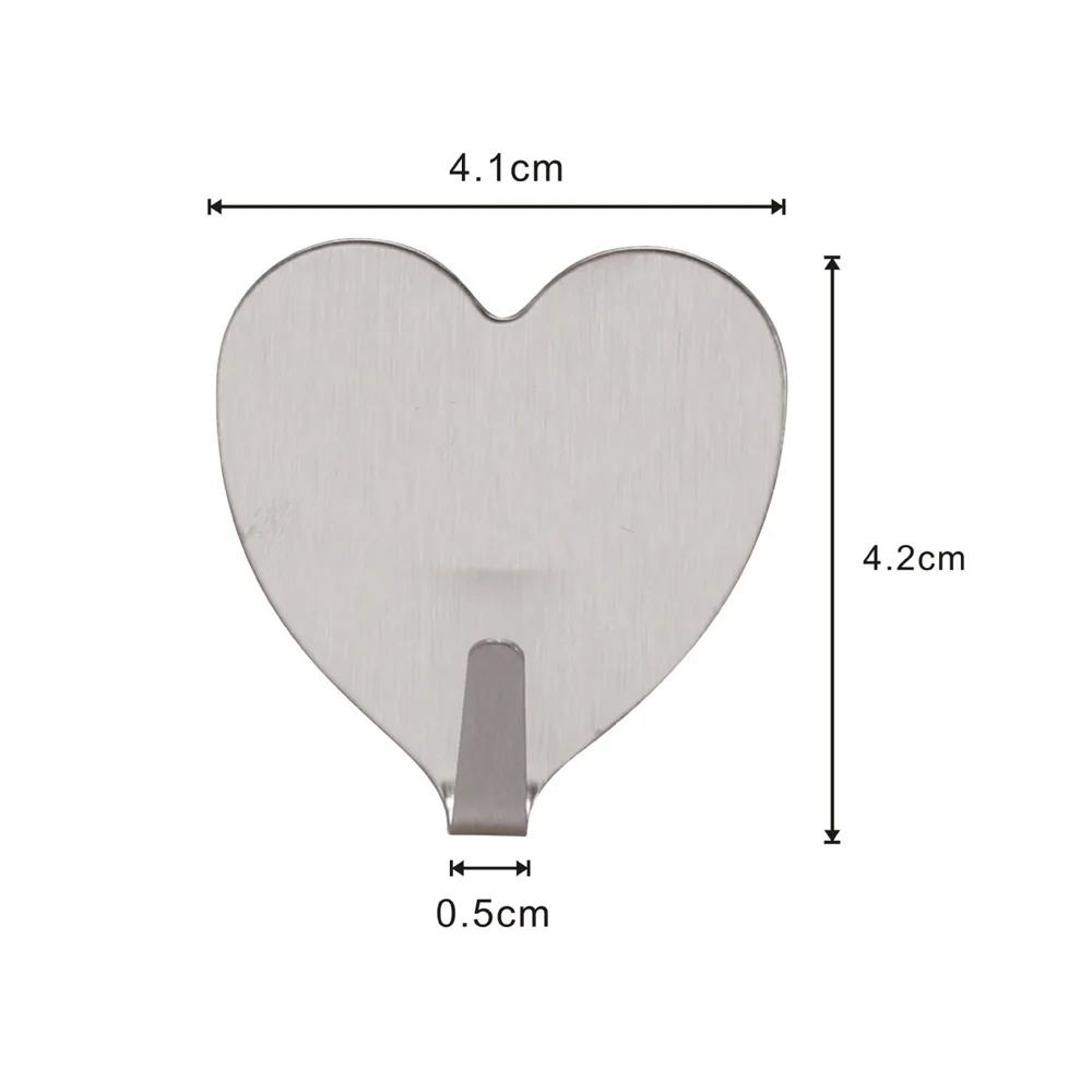 

10PC Self Adhesive Heart Hooks Stainless Steel Strong Sticky Stick on Wall Door Wall Hooks Decorative Bathroom