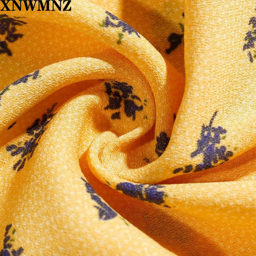 

XNWMNZ za 2020 Fashion V Neck Women blouse Elegant Yellow Grandma Flower Bouquet Print top Fashion blouses Women T-shirt tops