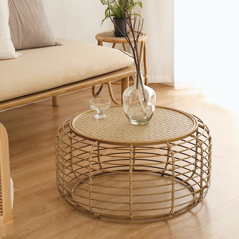 Living room table Minimalist handmade rattan round coffee with bamboo woven tray | Мебель