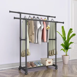Floor Drying Rack Double Rod Telescopic Lifting Mobile Clothes Rail Clothes Rack Hanger Reinforced Minimalist Coat Rack Floor Drying Rack Double Rod Telescopic Lifting Mobile Clothes Rail Clothes Rack Hanger Reinforced Minimalist Coat Rack