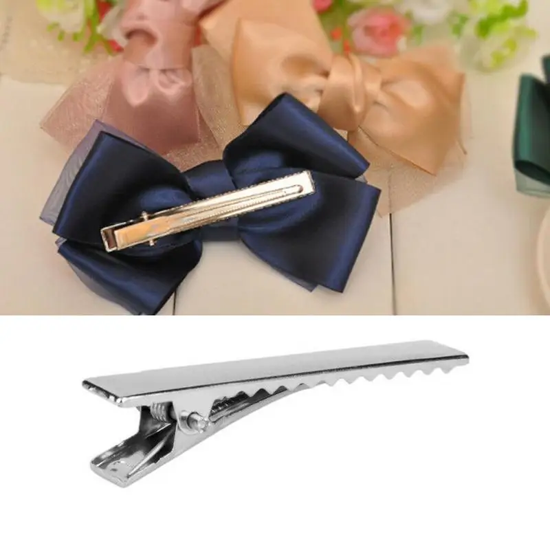 Заколка для волос сделай сам простой металлический зажим с бантом серебристого и