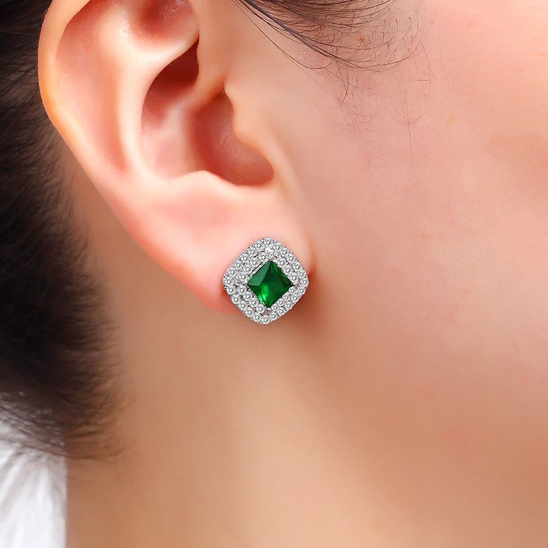 

Classic AAA cubic zirconia red green blue white stud earrings round crystal girl earrings ladies multicolor fashion jewelry gift