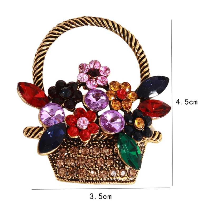 

Rhinestone Flower Basket Brooch Vintage Colorful Brooches For Women Autumn Design Fashion Jewelry Coat Accessories