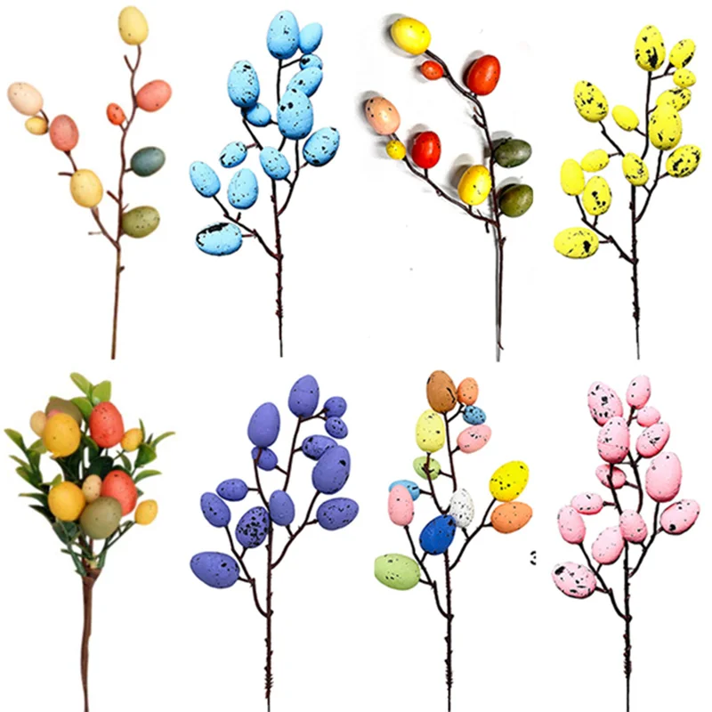 

12 Kinds Easter Decorations Eggs Tree Artificial Flowers DIY Branches Foam Painting Field Spring Party Home Living Room Decor