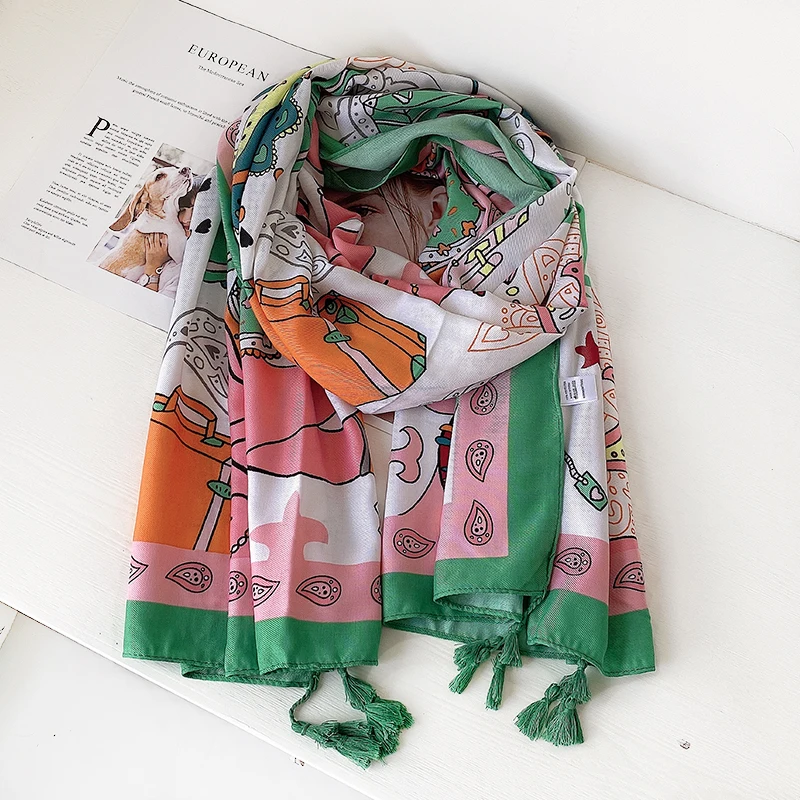 

Новинка 2020, хлопковые теплые шарфы и шали с принтом слона и кисточками, длинный мягкий модный хиджаб, бесплатная доставка