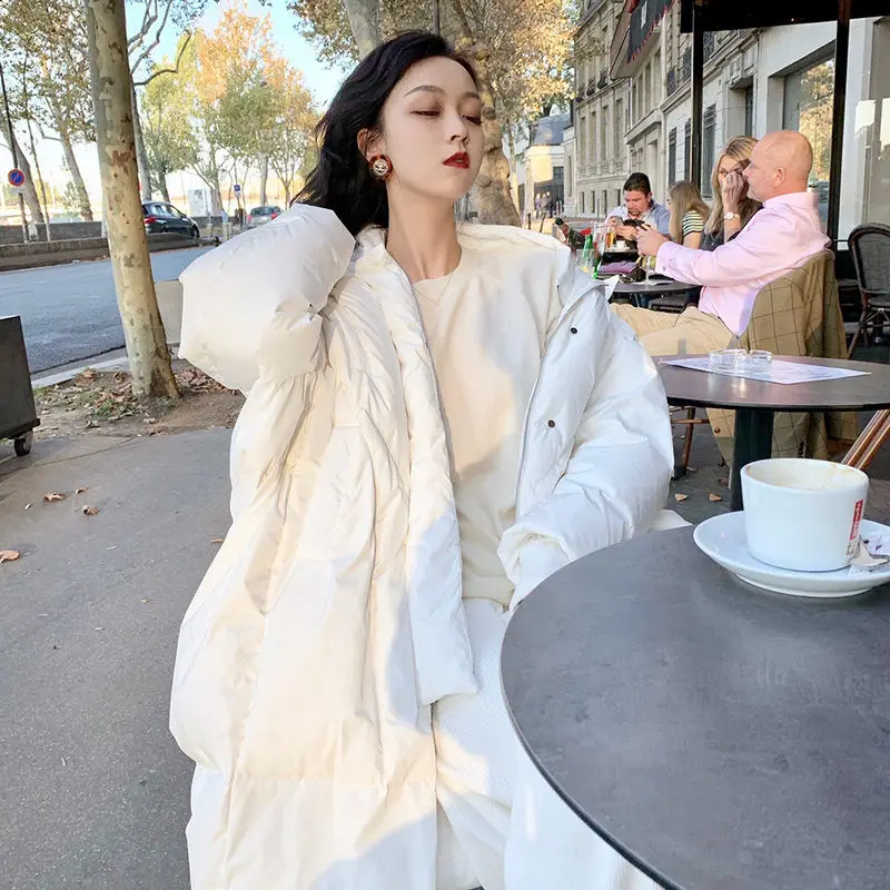 Зимний длинный женский пуховик с белым утиным пухом 2019 зимнее пальто капюшоном