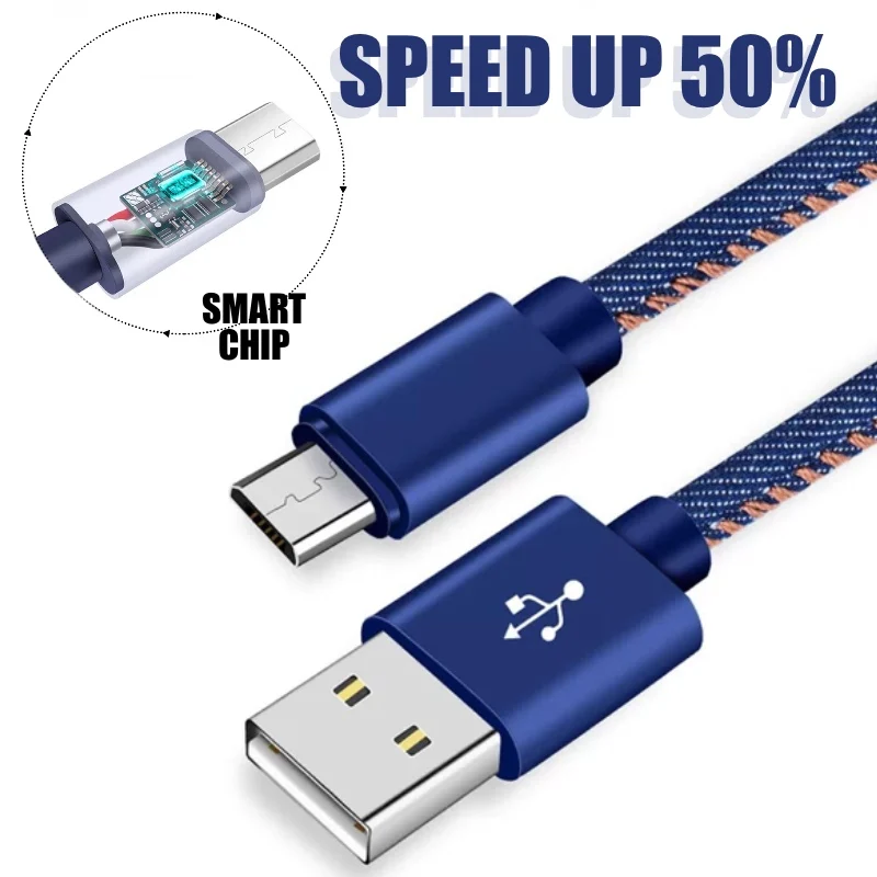 Джинсовый USB кабель 1 м 2 микро зарядное устройство провод 2.4A для быстрой зарядки