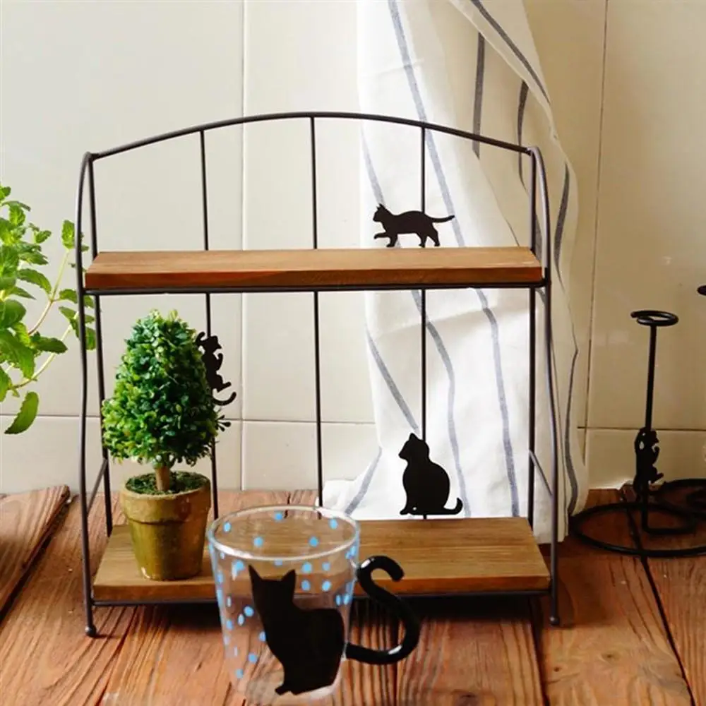 

Delicate Storage Rack Double Layer Shelf Adorable Holder Rack Cat Metal Organizer For Home Kitchen Bathroom