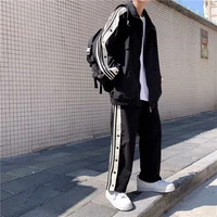 spring and autumn new sports suit mens breasted pants slit hong kong style trendy jacket loose casual two piece jacket trend
