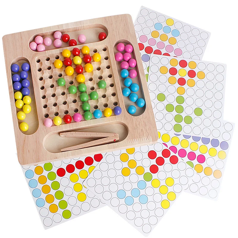 

Wooden Clip Beads Rainbow Toy Go Games Set Dots Beads Board Games Toy Rainbow Clip Beads Puzzle Children Montessori Educational
