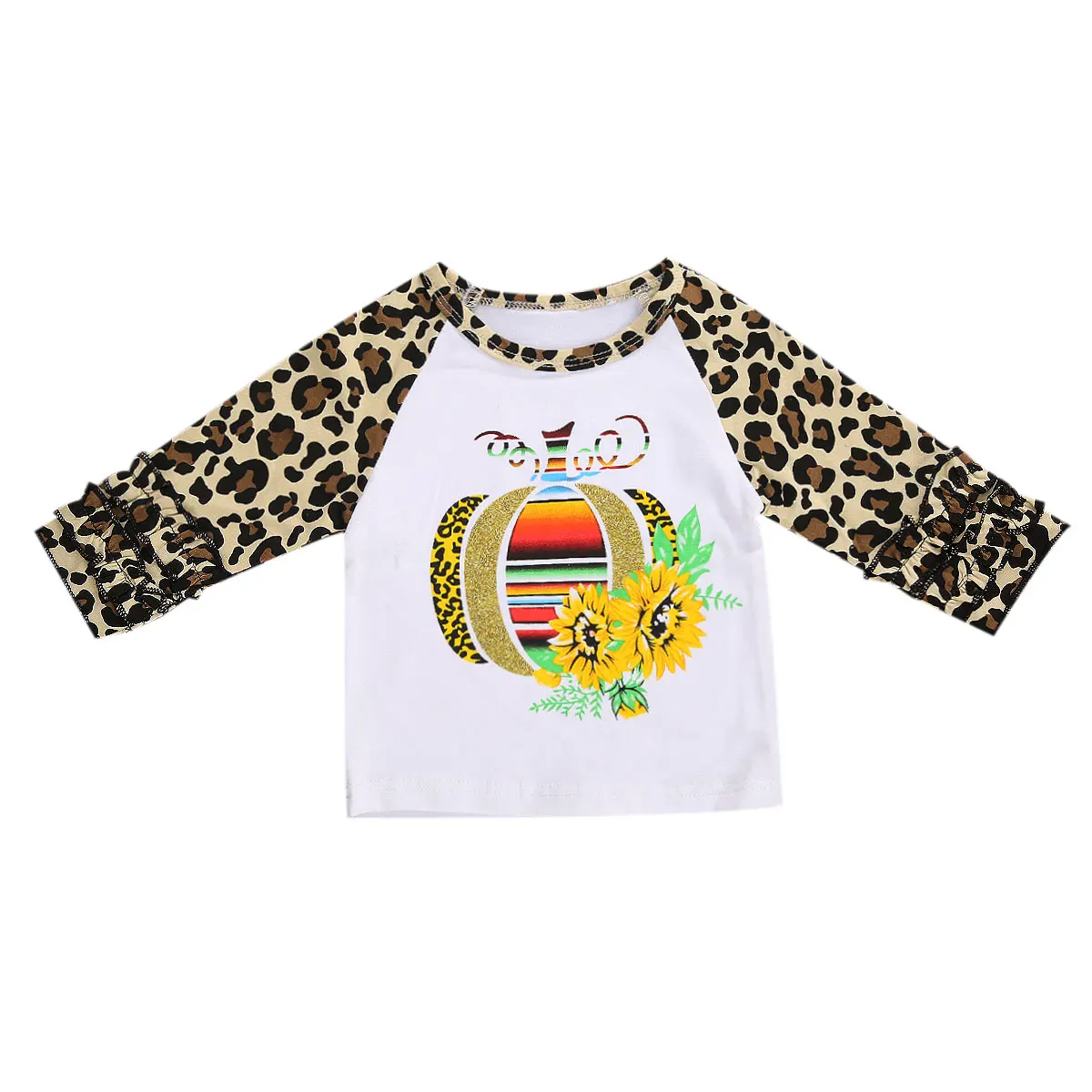 Футболка На Хэллоуин для маленьких девочек Сезон весна осень Леопардовый топ с