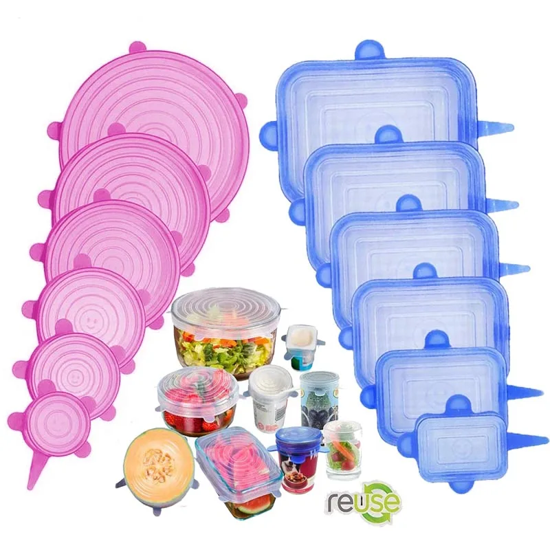 

6-piece food silicone fresh-keeping caps suitable for cookware bowls reusable stretch lids kitchen accessories canned lids