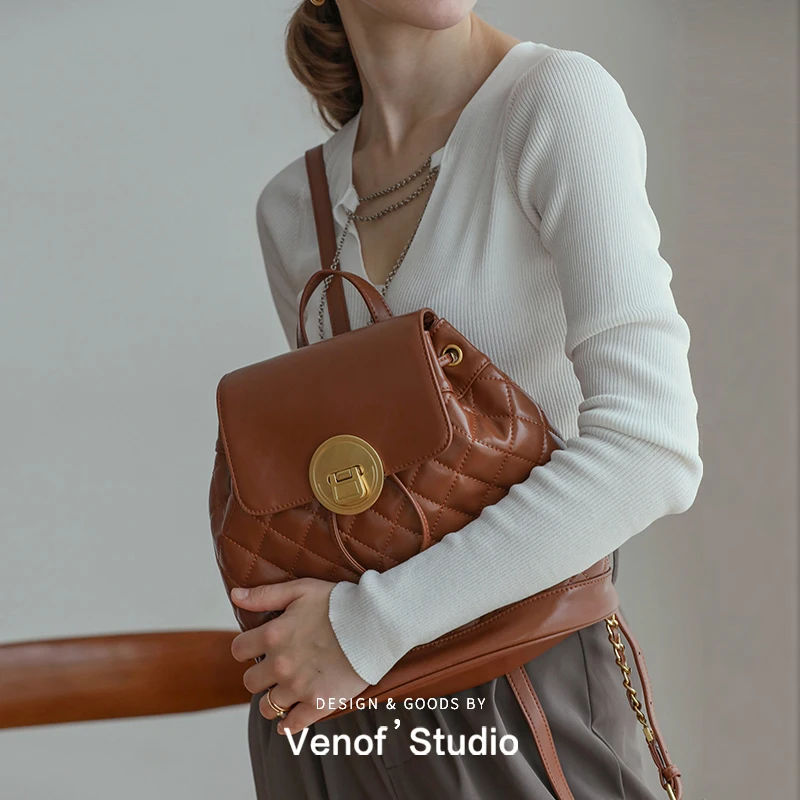 

Women's Leather Backpack Ladies Diamond Pattern Travel Bags Fashion Luxury Bag Woman High-grade School Girl Backpacks For Women