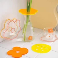simple acrylic flower coaster transparent double sided available insulation bowl mat kitchen table supplies