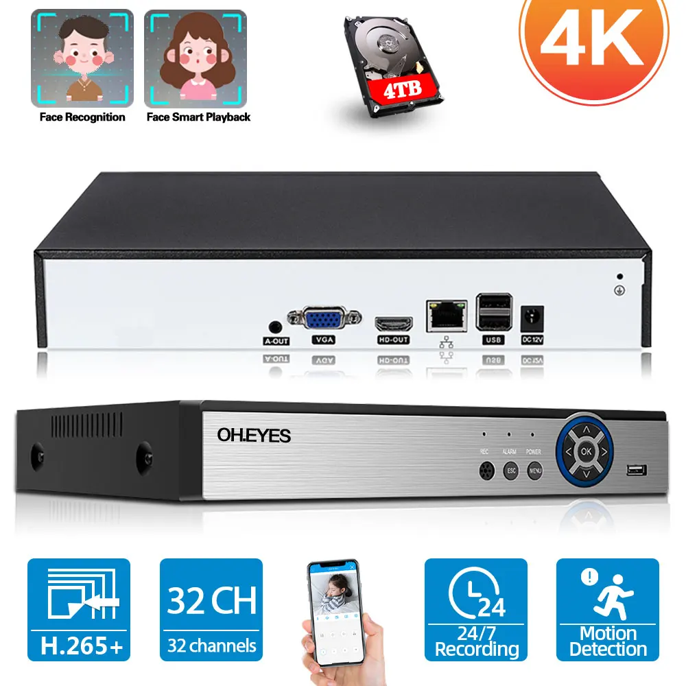 

Сетевой видеорегистратор 32 канала H.265 4K CCTV IP, устройство для видеонаблюдения, 16 каналов, NVR, 8 Мп, 16 каналов, XMEYE, P2P NVR