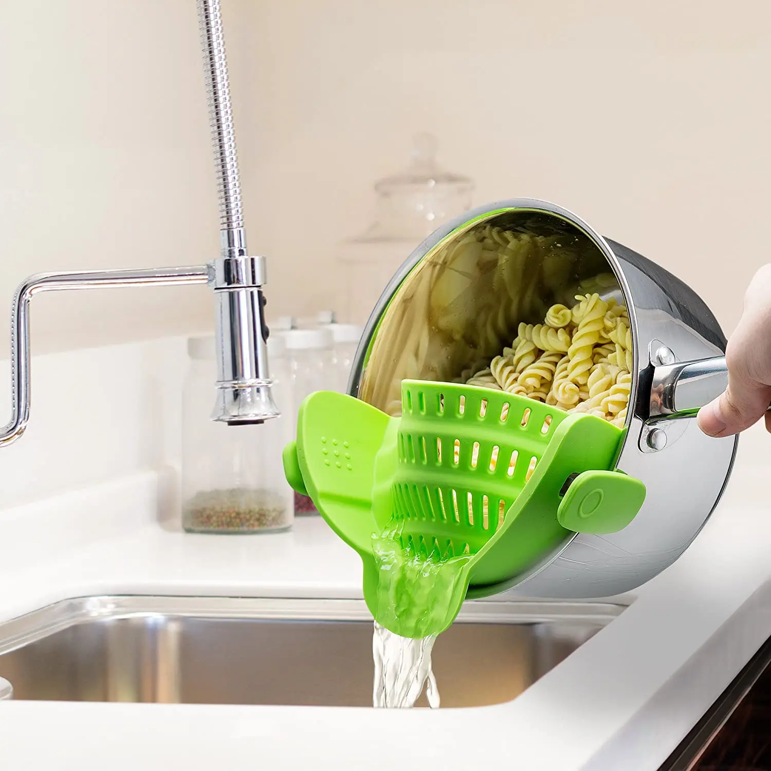 Kitchen Strainer Clip On Silicone Colander Fits all Pots and Bowls Lime Green Kitchen & Dining Heat Resistant Silicone