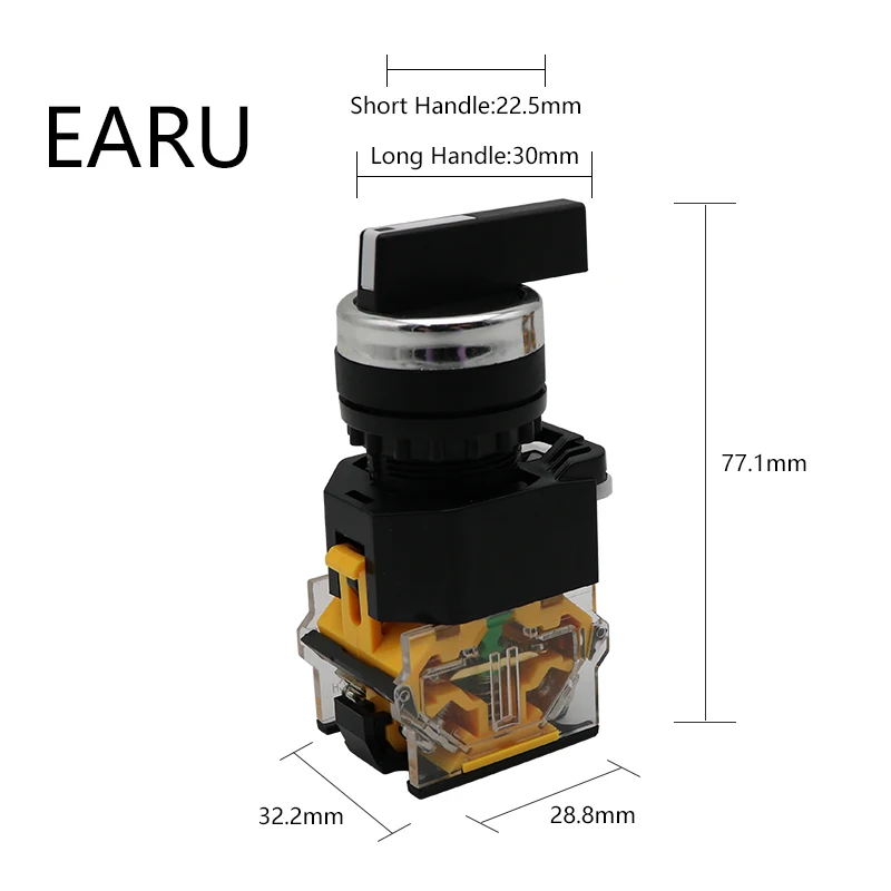 Фиксирующий переключатель моментальный 22 мм 2NO 3-позиционные поворотные