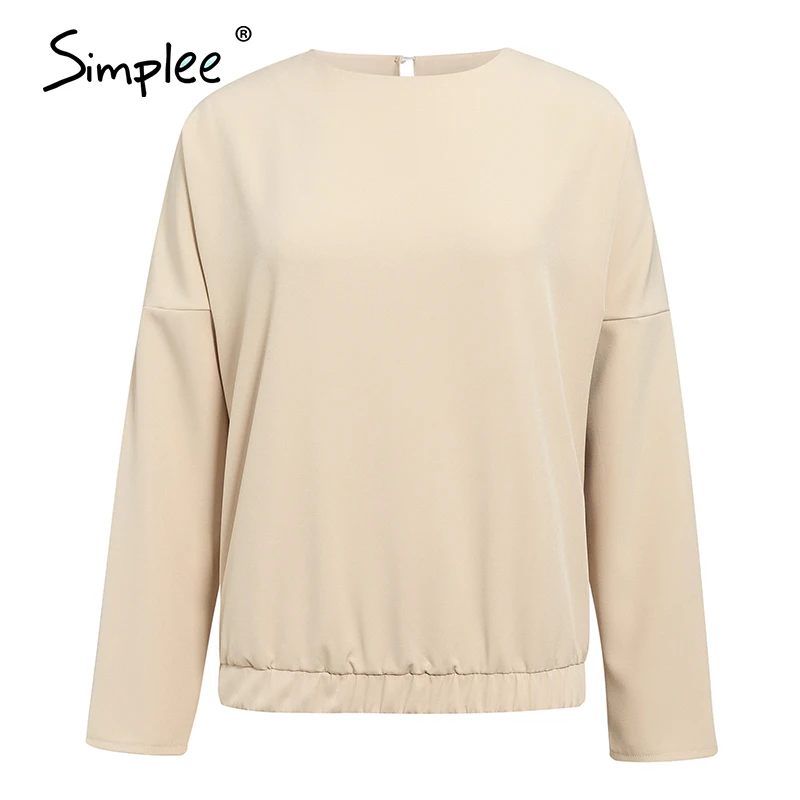 Simplee однотонная женская блузка с круглым вырезом рубашка длинным рукавом