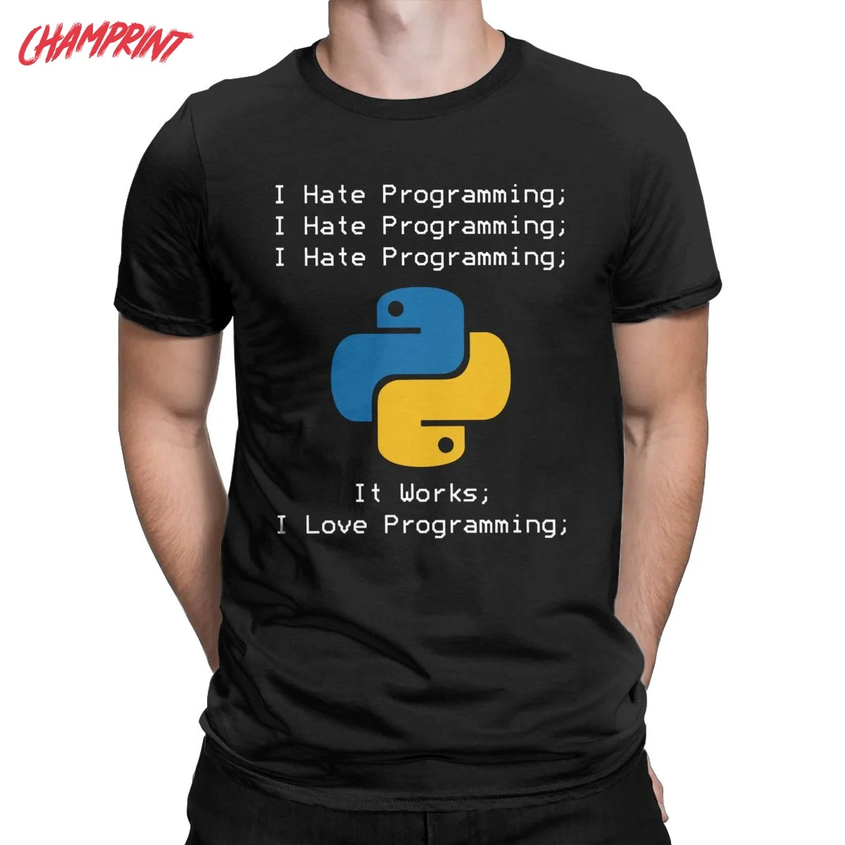 

Python I Hate Programming T-Shirt for Men Programmer IT Computer Cotton Tee Shirt O Neck Short Sleeve T Shirt Plus Size Clothes