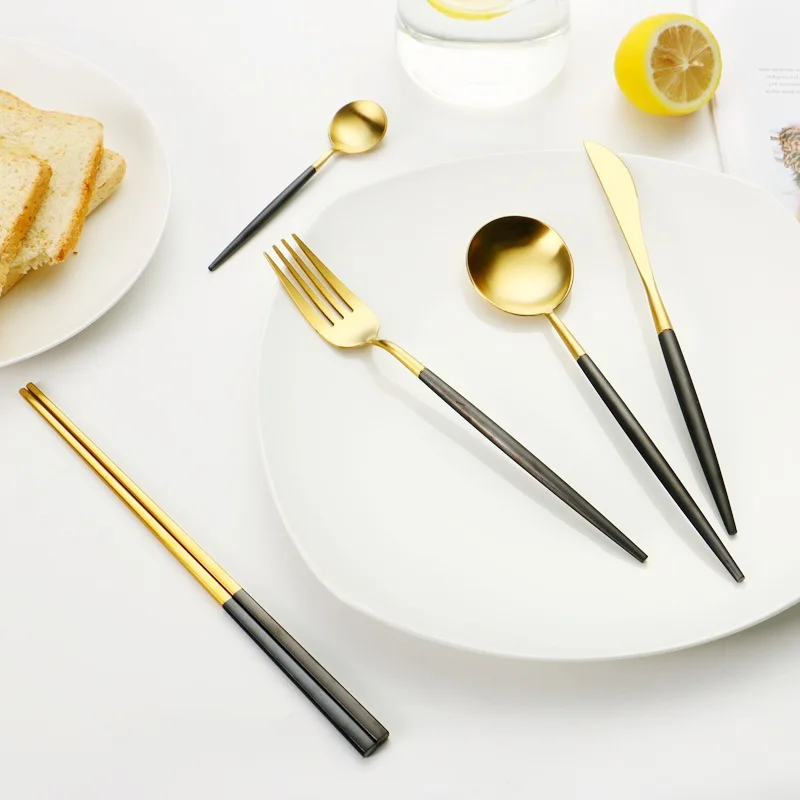 Золотой столовый набор из вилок Нержавеющая сталь столовая ложка Кухня