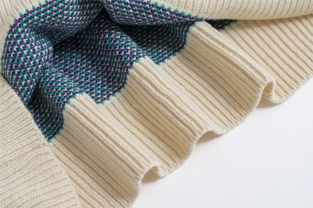 Loose New Vintage Fashion Women Winter Sweater Digital Jacquard Square Lattice Stripe Long Sleeve Ladies Thick Warm Knitted Tops |