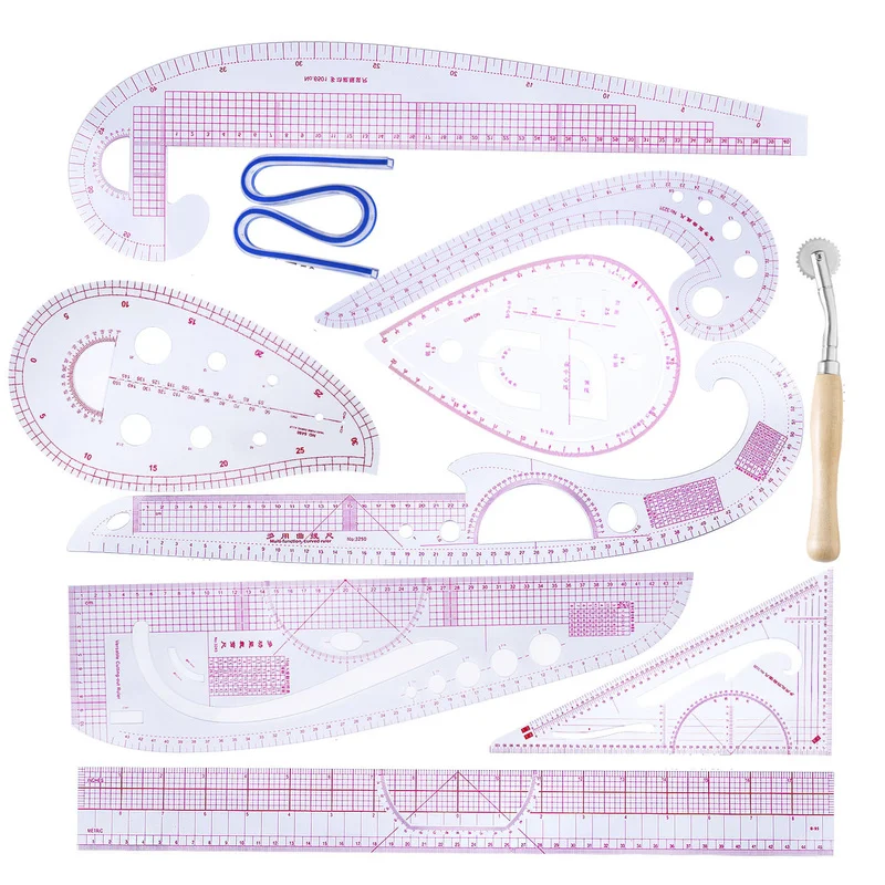 

10PCS Sewing Cutting Knife DIY Sewing Tools Sewing Ruler Yardstick Sleeve Arm French Curve Ruler Set Cutting Rulers