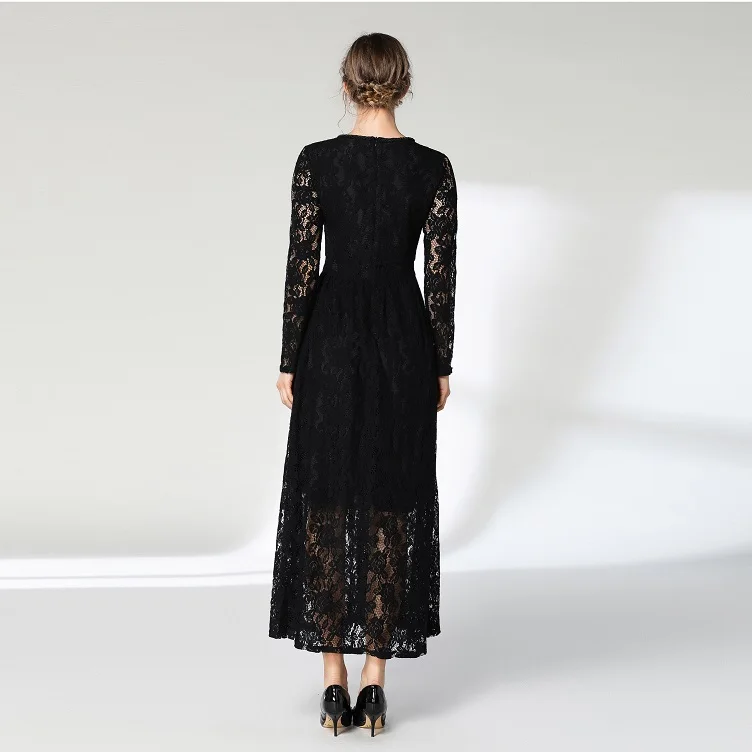 

Black long sleeve vintage beaded lace dress