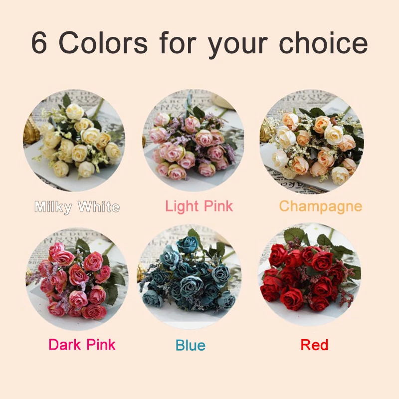 

1 Bouquet 15 Heads Artificial Rose Flowers Silk Fake Flower For DIY House Garden Wedding Home Party Decoration